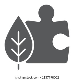 Puzzle with leaf glyph icon, ecology and energy, environmental solutions sign, vector graphics, a solid pattern on a white background, eps 10.