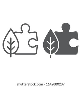 Puzzle with leaf line and glyph icon, ecology and energy, environmental solutions sign, vector graphics, a linear pattern on a white background, eps 10.
