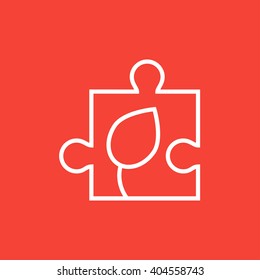 Puzzle with leaf line icon.