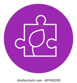 Puzzle with leaf line icon.