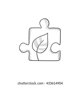 Puzzle with leaf vector sketch icon isolated on background. Hand drawn Puzzle with leaf icon. Puzzle with leaf sketch icon for infographic, website or app.
