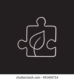 Puzzle with leaf vector sketch icon isolated on background. Hand drawn Puzzle with leaf icon. Puzzle with leaf sketch icon for infographic, website or app.