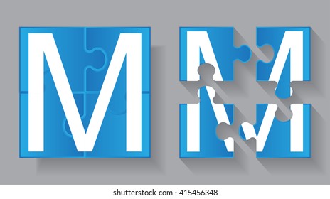 Puzzle letter M.Vector puzzle icon.