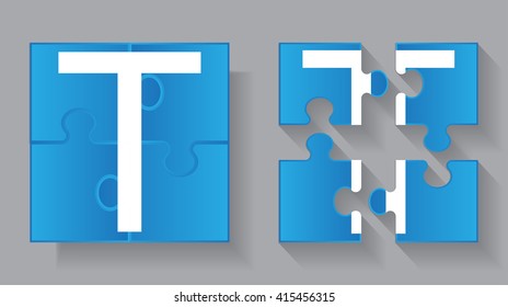 Puzzle letter T.Vector puzzle icon.