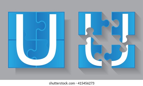 Puzzle letter U.Vector puzzle icon.