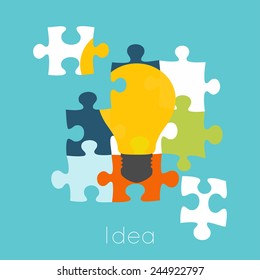 Puzzle light bulb icon. Concept vector illustration