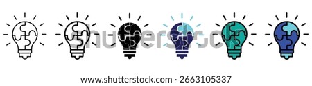 Puzzle Light Bulb Icon Set – Creative Idea, Innovation, and Problem Solving Concept