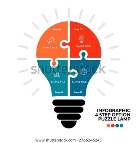 Puzzle light bulb vector infographic for business presentation template with 4 visual options. 4 circle puzzle infographic. Vector editable eps