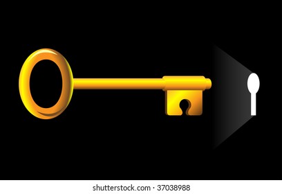 Puzzle like key inserting into keyhole.  Solution concept.