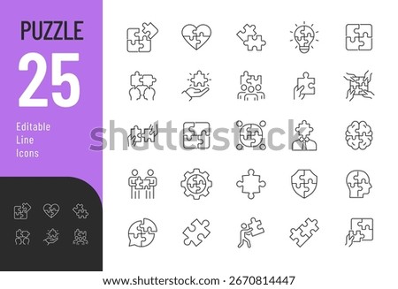 
Puzzle line Editable Icons set. Vector illustration in modern thin line style of unity concept related icons: teamwork, connection, community, solution, and more. 