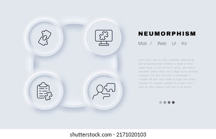 Puzzle line icon. Assembled puzzles, unsolved problem, riddle, question mark, application development. innovative thinking concept. Neomorphism style. Vector line icon for Business and Advertising