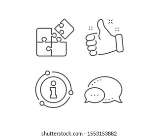 Puzzle line icon. Chat bubble, info sign elements. Engineering strategy sign. Linear puzzle outline icon. Information bubble. Vector