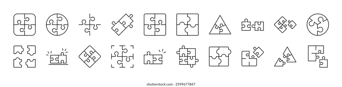 Puzzle Line Icon Collection. Editable Stroke. Perfect for Infographics, Articles, Books, Flyers, Banners
