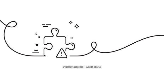 Puzzle line icon. Continuous one line with curl. Jigsaw piece with attention sign. Business challenge symbol. Puzzle single outline ribbon. Loop curve pattern. Vector