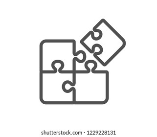 Puzzle line icon. Engineering strategy sign. Quality design flat app element. Editable stroke Puzzle icon. Vector
