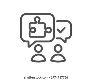 Puzzle line icon. Jigsaw piece with chat bubbles sign. Business challenge symbol. Quality design element. Linear style puzzle icon. Editable stroke. Vector