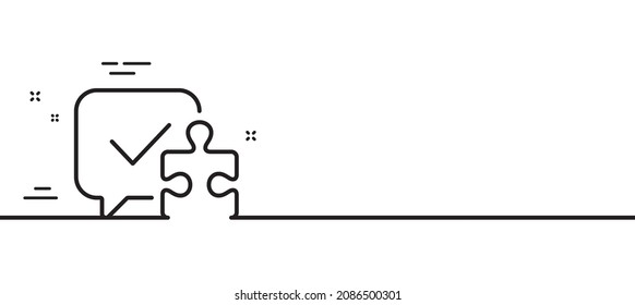 Puzzle line icon. Jigsaw piece with chat bubble sign. Business challenge symbol. Minimal line illustration background. Puzzle line icon pattern banner. White web template concept. Vector