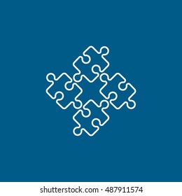 Puzzle Line Icon On Blue Background
