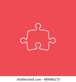 Puzzle Line Icon On Red Background