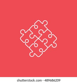 Puzzle Line Icon On Red Background