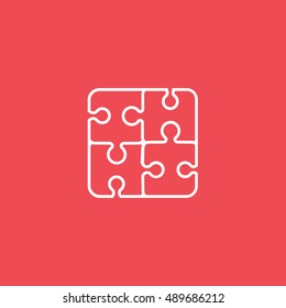 Puzzle Line Icon On Red Background