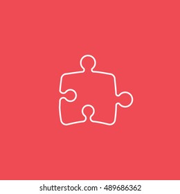 Puzzle Line Icon On Red Background