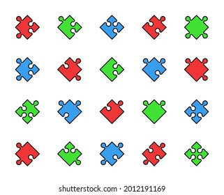 Puzzle line icon set. Collection of high quality color outline logo for mobile concepts and web apps. Education set in trendy flat style. Vector illustration on a white background