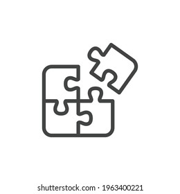 Puzzle line icon. Simple outline style. Jigsaw symbol, pictogram, single, piece, business, teamwork logo concept design. Vector illustration isolated on white background. EPS 10.