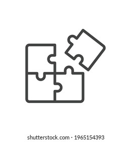 Puzzle line icon. Simple outline style. Jigsaw symbol, pictogram, single, piece, business, teamwork logo concept design. Vector illustration isolated on white background. EPS 10.