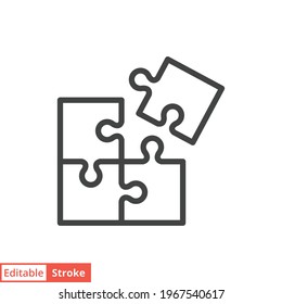 Puzzle line icon. Simple outline style. Jigsaw symbol, pictogram, single, piece, business, teamwork logo concept design. Vector illustration isolated on white background. Editable stroke EPS 10.