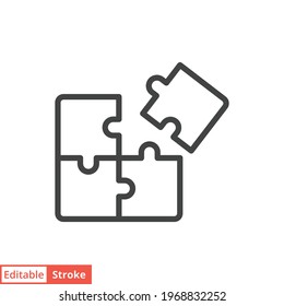 Puzzle line icon. Simple outline style. Jigsaw symbol, pictogram, single, piece, business, teamwork logo concept design. Vector illustration isolated on white background. Editable stroke EPS 10.