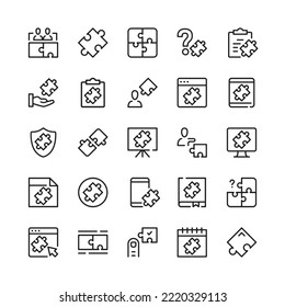 Puzzle line icons. Outline symbols. Vector line icons set