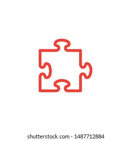 Puzzle Line Red Icon On White Background. Red Flat Style Vector Illustration.