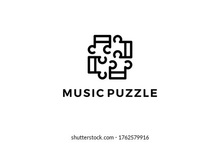 rompecabezas musicales con diseño de logotipo de línea