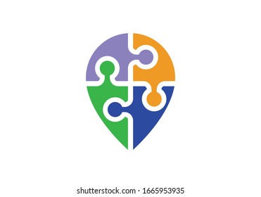 Puzzle location logo sign design template. 