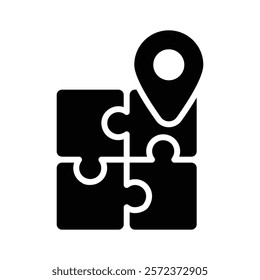 Puzzle with location pin, symbolizing coordination in different locations