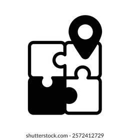 Puzzle with location pin, symbolizing coordination in different locations