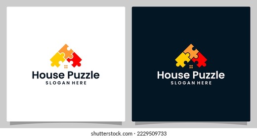 Puzzle logo design template with house building logo graphic design vector illustration. Symbol, icon, creative.