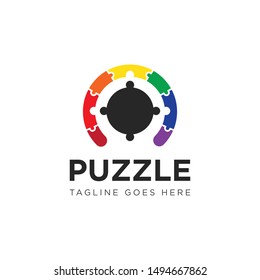puzzle logo and icon vector illustration design template