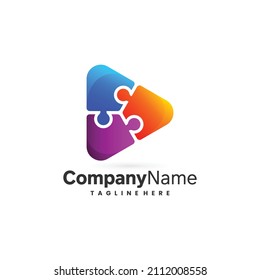 puzzle logo with media play symbol