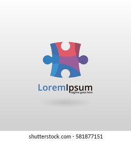 Puzzle logo. Multicolored puzzle logotype. 