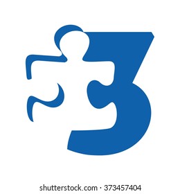 puzzle logo vector. number three logo vector.