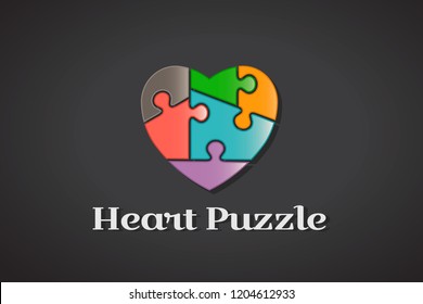 Puzzle Love Heart Autism Awareness Logo Design