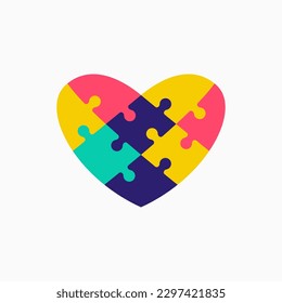 Puzzle Love Match Heart Flat Colorful Logo Vector Icon Illustration