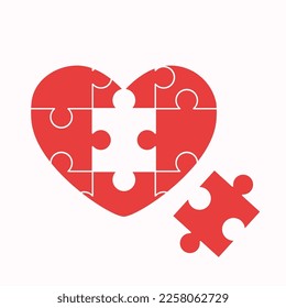 Puzzle in the love shape with missing pieces in the middle vector design flat art illustration perfect for valentine day asset element or social media content ready to use free editable