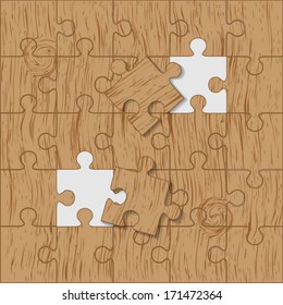 Puzzle made ??of wood. Vector