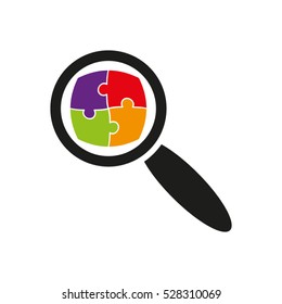 puzzle, magnifying glass vector icon, eps10