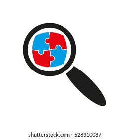 puzzle, magnifying glass vector icon, eps10