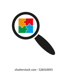 puzzle, magnifying glass vector icon, eps10