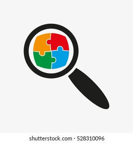 puzzle, magnifying glass vector icon, eps10
